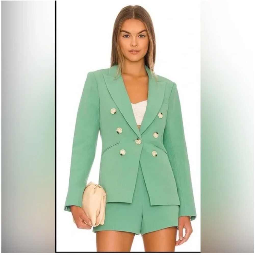 Veronica Beard Mint Green Double-Breasted Blazer - Picture 3 of 16